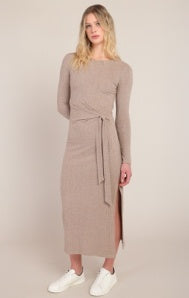 Knot Waist Long Dress- Lt Heather