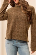 DULL GOLD L/S FUNNEL NECK TOP