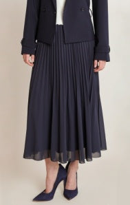 Pleated Midi Skirt-Navy
