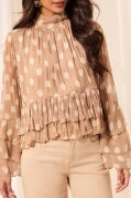 PASHMINA MOCK NECK PEPLUM BLOUSE W/ FRILL