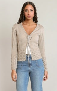Front Tie Cardigan-Oatmeal