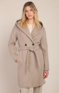Belted Hooded Coat-Stone