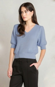 Puffy Sleeve Sweater Top-Steel