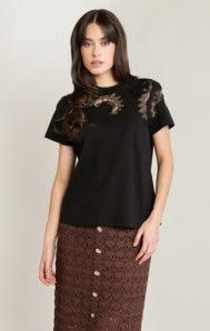 Lace Embroidered T-shirt-Black