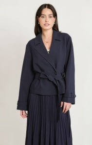 Short Trench Coat-Navy
