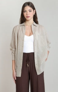 Oversized textured Shirt-Beige/Brown