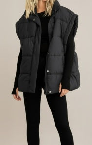 Quilted Boxy Vest-Black