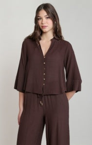 Wide Sleeve Blouse-Dark Chocolate