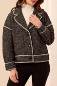 BLACK L/S BTN FRT COAT