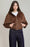 Faux Suede Hooded Bomber-Brown