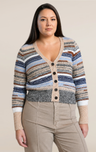 Melange Striped Cardigan-Ecru/Navy-DP