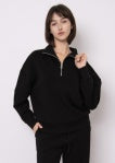 BLACK SEANNI SOFT KNIT LS HALF ZIP PULLOVER