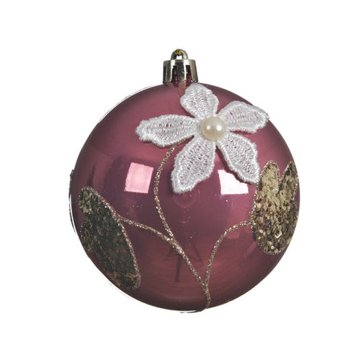 Ornament - Pink Ball w/Lace Flower