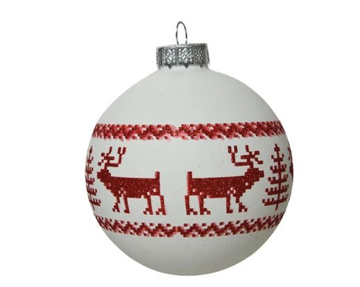 Ornament Glass Ball with Red Nordic deer and tree