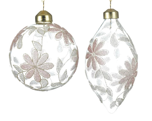 Glass Ornament with Hand Applied Pink Appliqué