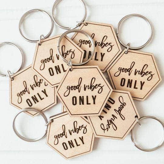 Good Vibes Only Wooden Keychain