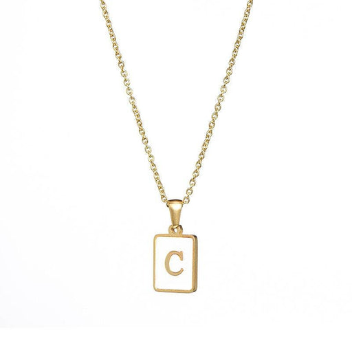 Mio Queena - Square Initial 18K Gold-plated Stainless Steel Necklace: Gold C (including chain)