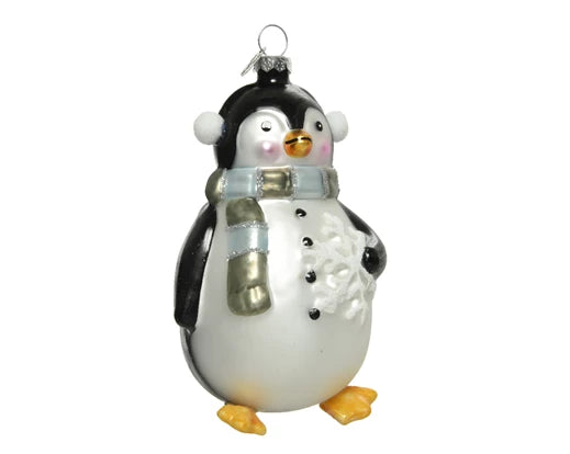 Ornament glass penguin with scarf