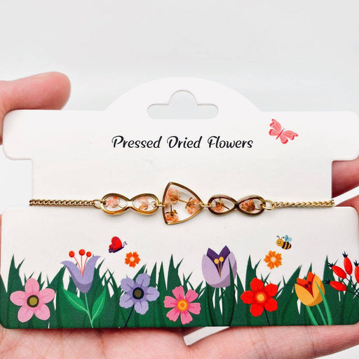 Mio Queena - Dried Flowers Floral Geometric Charm Gold Plated Bracelet: Sweet alyssum & Queen Anne's Lace