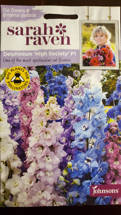 Delphinium 'High Society' F1 - Seed Packet - Sarah Raven