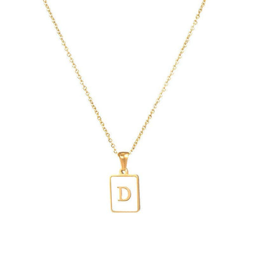 Mio Queena - Square Initial 18K Gold-plated Stainless Steel Necklace: Gold D (including chain)