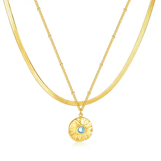 18K Gold Plated Stainless Steel Layered Necklace with Stone