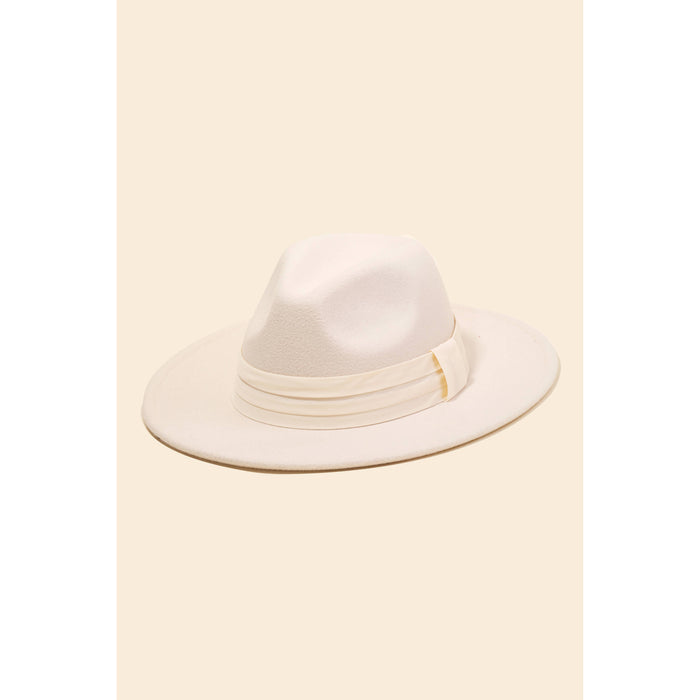 Flat Brim Ribbon Strap Fedora Fashion Hat