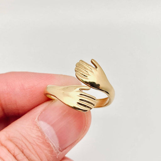 Mio Queena - Hands Cuddling Gold Plated Stainless Steel Adjustable Ring