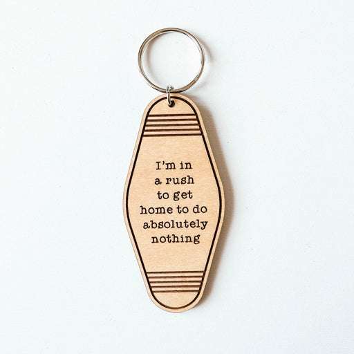 In A Rush To Get Home Motel Style Wooden Keychain