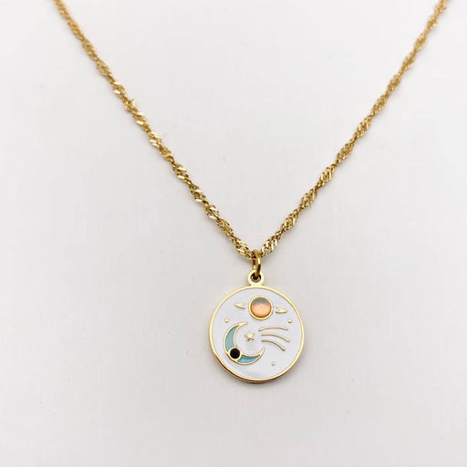 Mio Queena - Enamel Star Moon Rainbow Stainless Steel Pendant Necklace: Moon