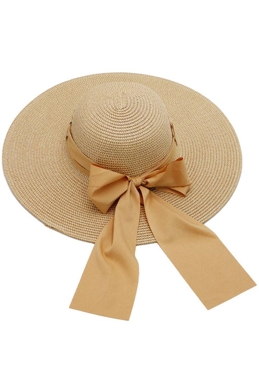 Mixed Grain Straw Satin Ribbon Wide Floppy Sun Hat