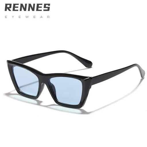 Cat Eye Sunglasses: Black with Blue Lens