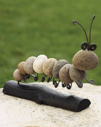 Caterpillar River Stone Critter