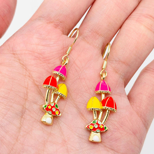 Mio Queena - Colored Enamel Mushroom Dangle Earrings