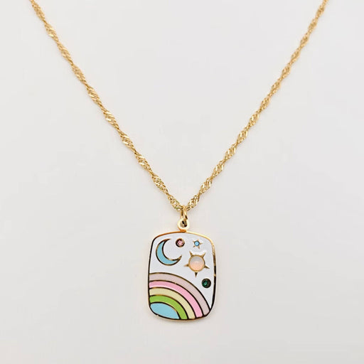 Mio Queena - Enamel Star Moon Rainbow Stainless Steel Pendant Necklace: Rainbow Moon