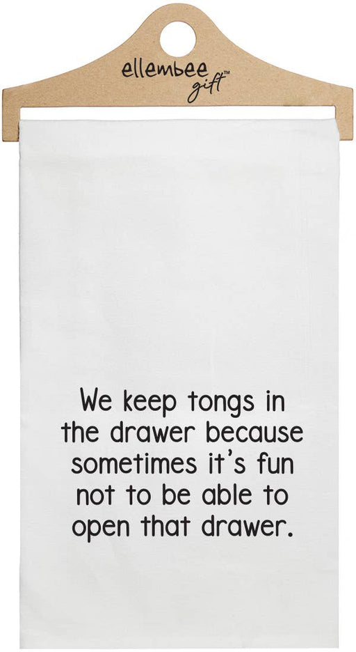 We keep tongs in the drawer | White Kitchen Tea Towels