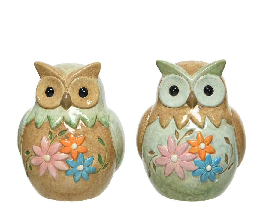 Owl Terracotta with Flowers