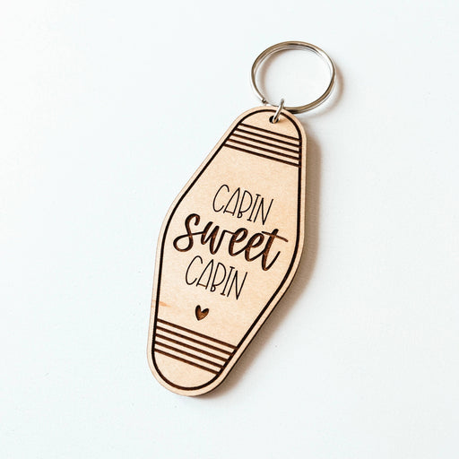 Cabin Sweet Cabin Motel Style Wooden Keychain