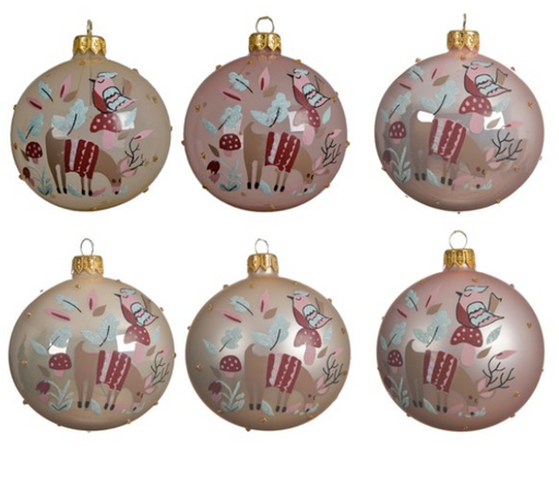 Ornament - Pink w/Deer and Bird