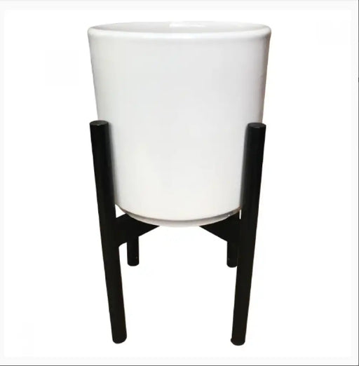 Pot Mid Century Cylinder with Stand White