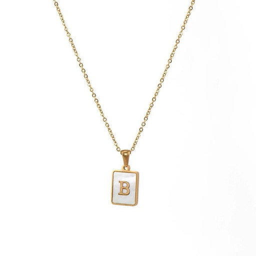 Mio Queena - Square Initial 18K Gold-plated Stainless Steel Necklace: Gold B (including chain)