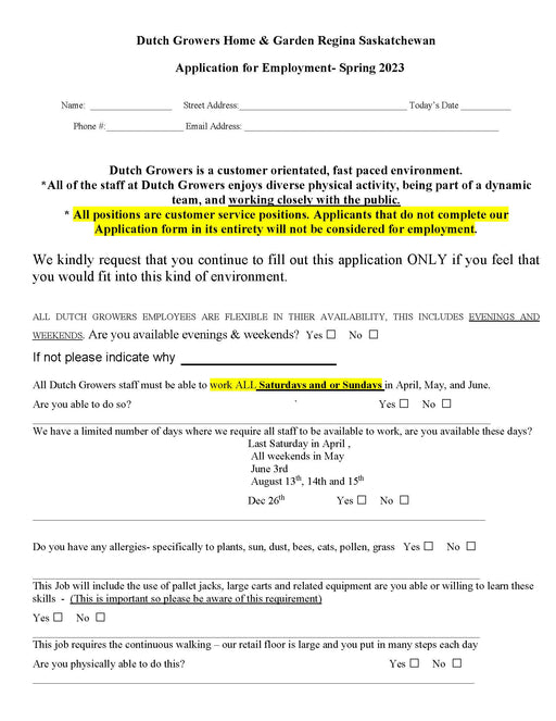 Job Application form -Now Hiring