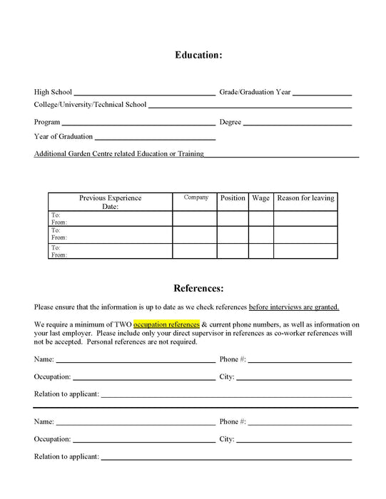 Job Application form -Now Hiring