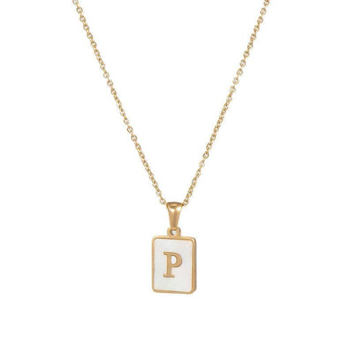 Mio Queena - Square Initial 18K Gold-plated Stainless Steel Necklace: Gold P (including chain)