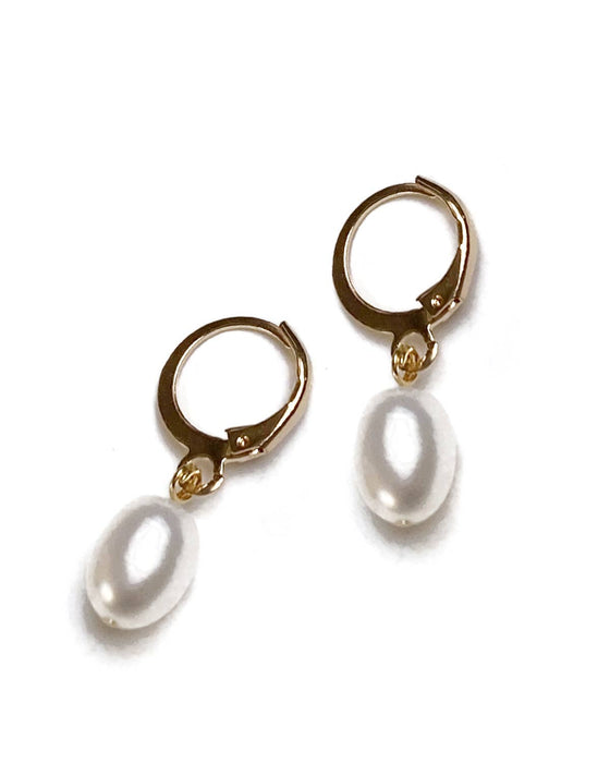 Bridal Gold Freshwater Pearl Dangle Minimalist Earrings