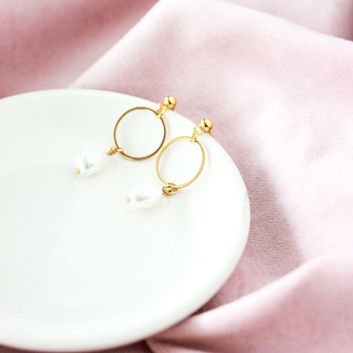 Organic Pearl Hoop Earrings | Gold
