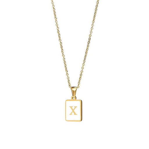 Mio Queena - Square Initial 18K Gold-plated Stainless Steel Necklace: Gold x (including chain)