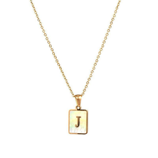 Mio Queena - Square Initial 18K Gold-plated Stainless Steel Necklace: Golden J (including chain)