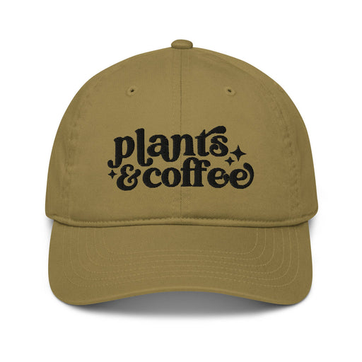 Ball Cap Plants and Coffee Khaki Organic Cotton Embroidered