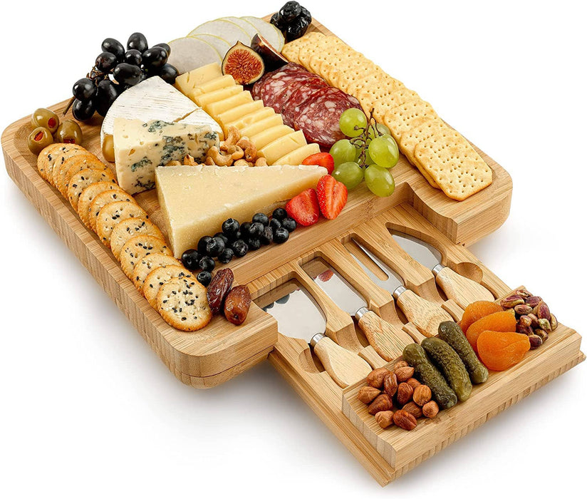 Bamboo Cheese Board and Knife Set For Charcuterie Board
